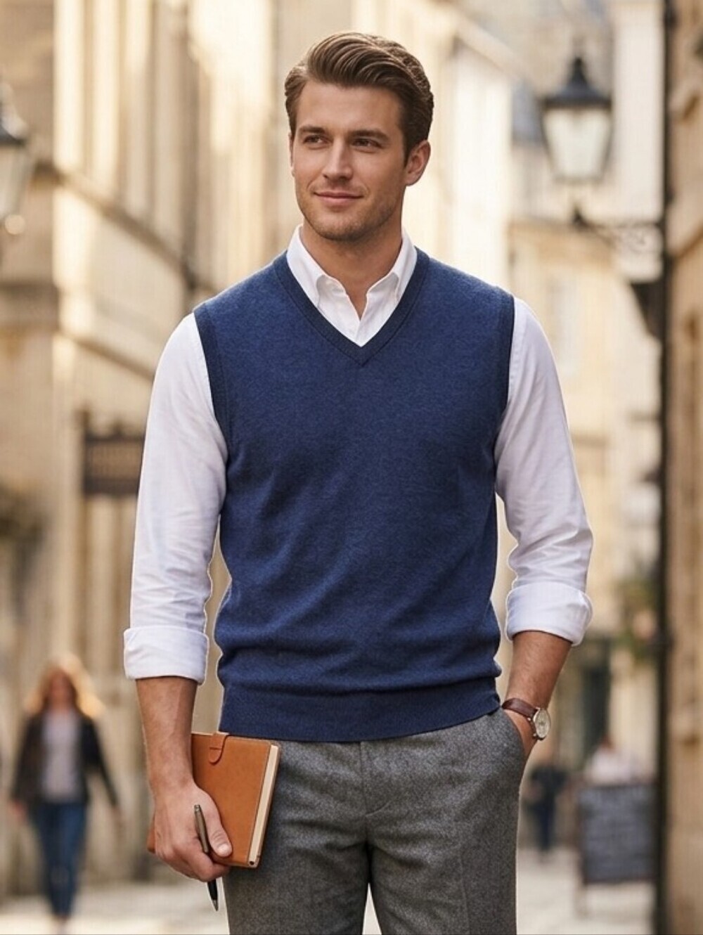 Joseph Abboud Men's Quiet Luxury Preppy Navy Merino Wool Knit Vest Size Medium